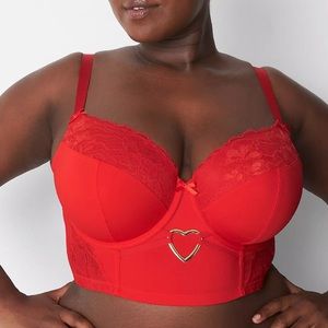 Lane Bryant Heart Longline Lace Balconette Bra 42D RED NWT